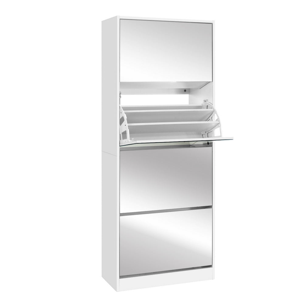 Artiss Shoe Rack Cabinet Mirror 60 Pairs White Rira - Cosy Abode