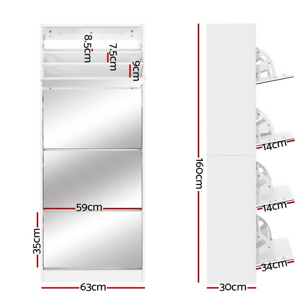 Artiss Shoe Rack Cabinet Mirror 60 Pairs White Rira - Cosy Abode