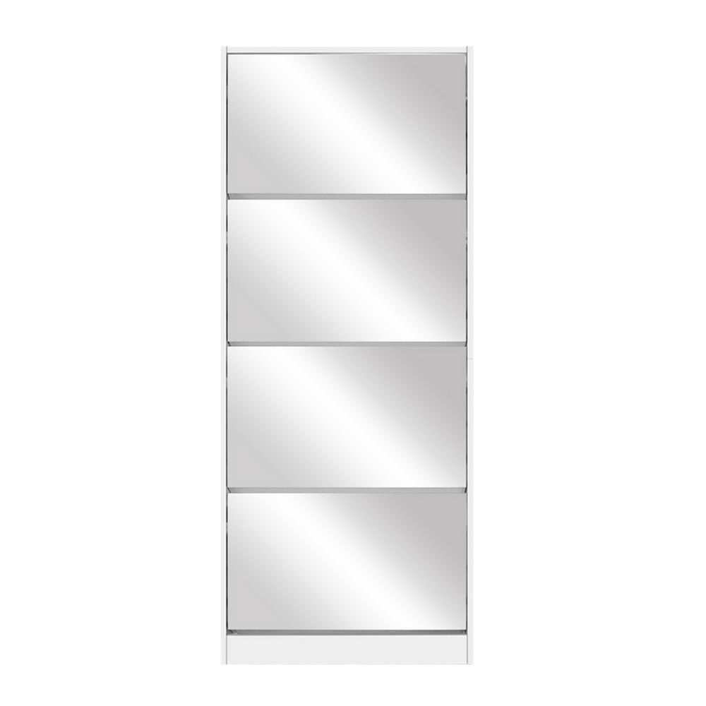 Artiss Shoe Rack Cabinet Mirror 60 Pairs White Rira - Cosy Abode