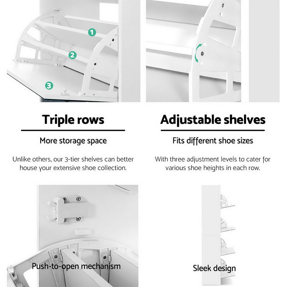 Artiss Shoe Rack Cabinet Mirror 60 Pairs White Rira - Cosy Abode