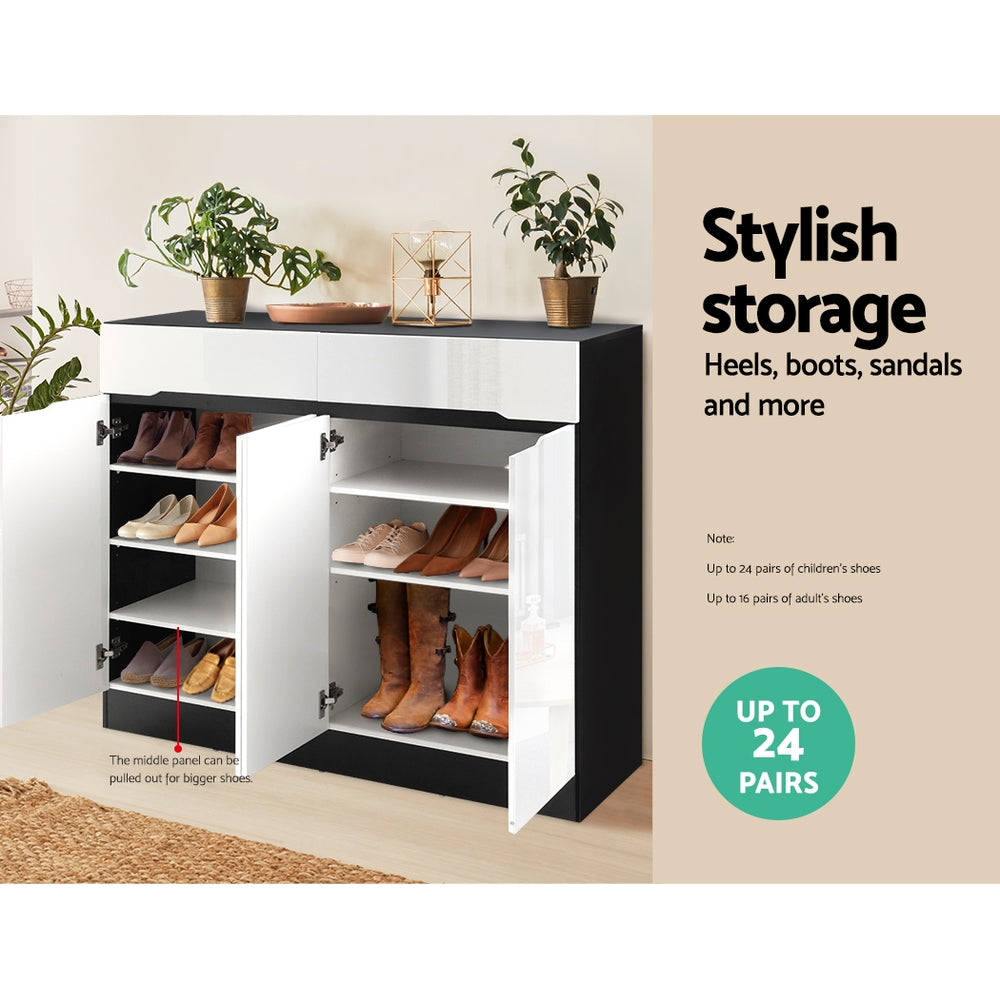 Artiss Shoe Rack Cabinet Storage 120cm w/ Drawer - White Lydia - Cosy Abode