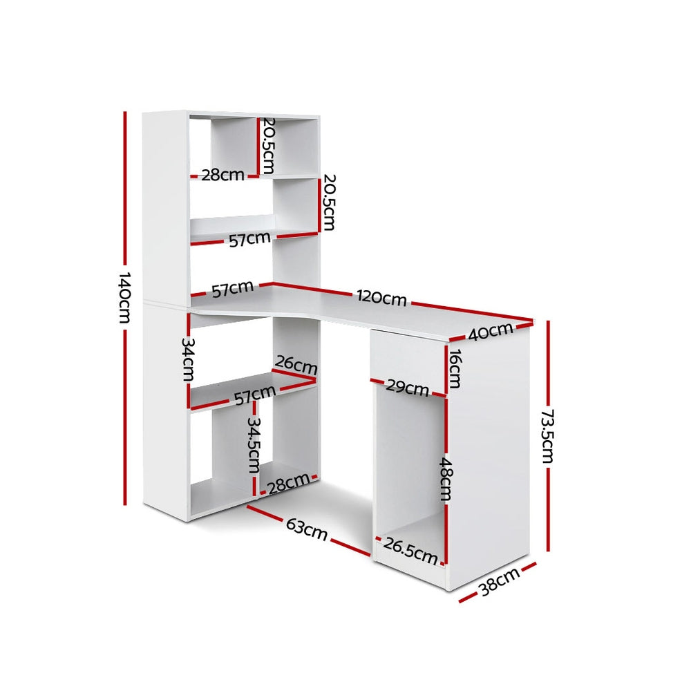 Artiss Computer Desk Bookshelf Drawer Cabinet White 120CM - Cosy Abode