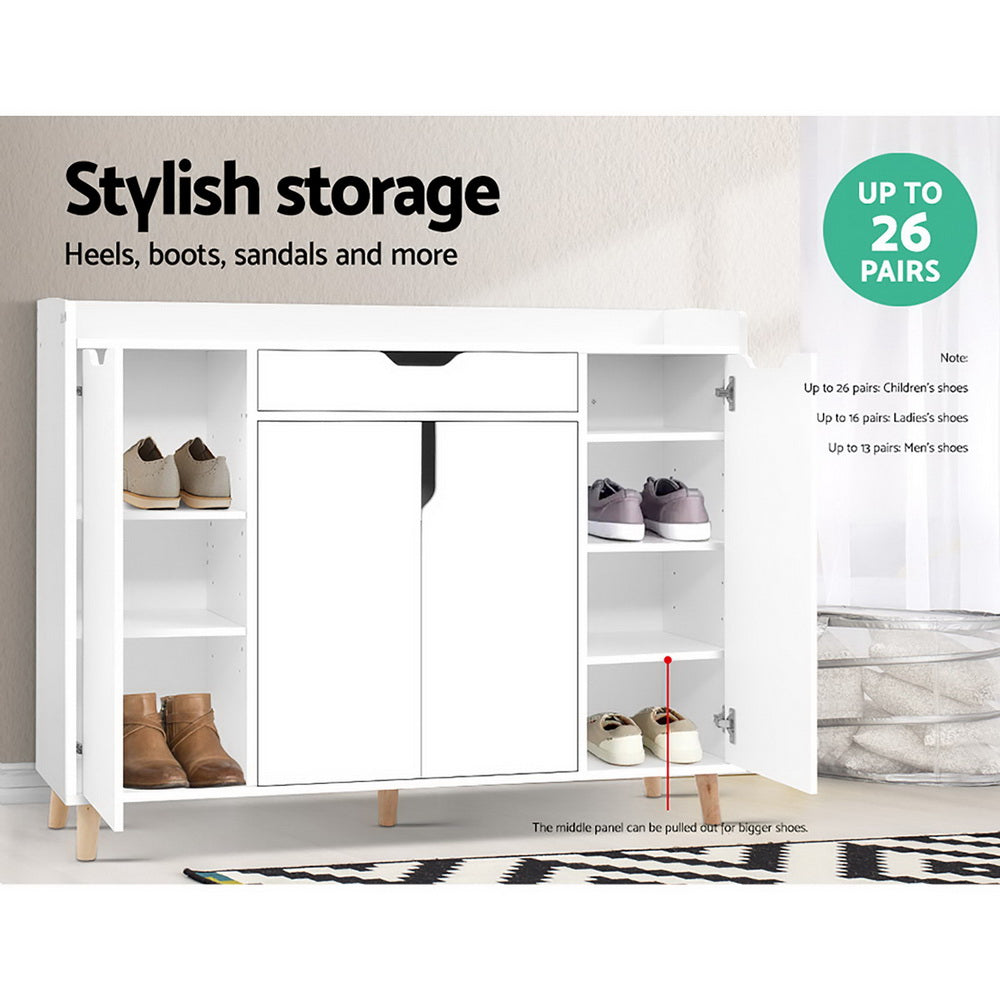 Artiss Shoe Rack Cabinet 26 Pairs Adjustable White Cissy - Cosy Abode