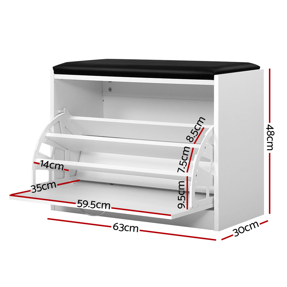 Artiss Shoe Rack Bench Shoe Cabinet 15 Pairs White Kyla - Cosy Abode