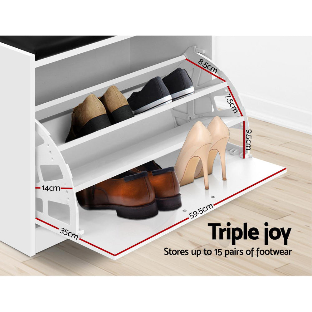 Artiss Shoe Rack Bench Shoe Cabinet 15 Pairs White Kyla - Cosy Abode