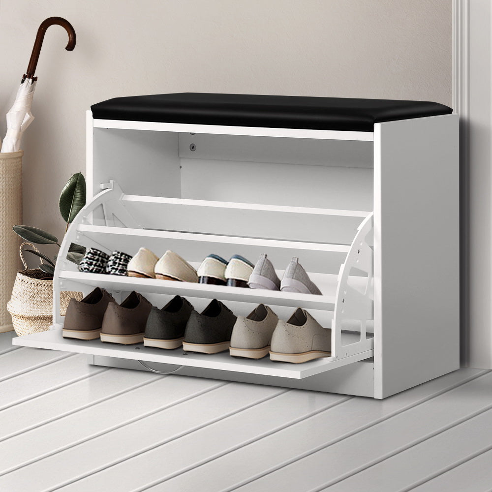 Artiss Shoe Rack Bench Shoe Cabinet 15 Pairs White Kyla - Cosy Abode