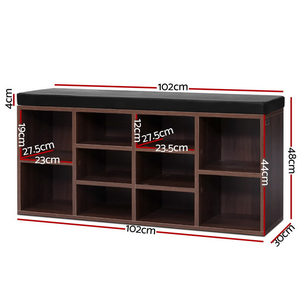 Artiss Shoe Rack Cabinet Bench 10 Cubes - Walnut - Cosy Abode