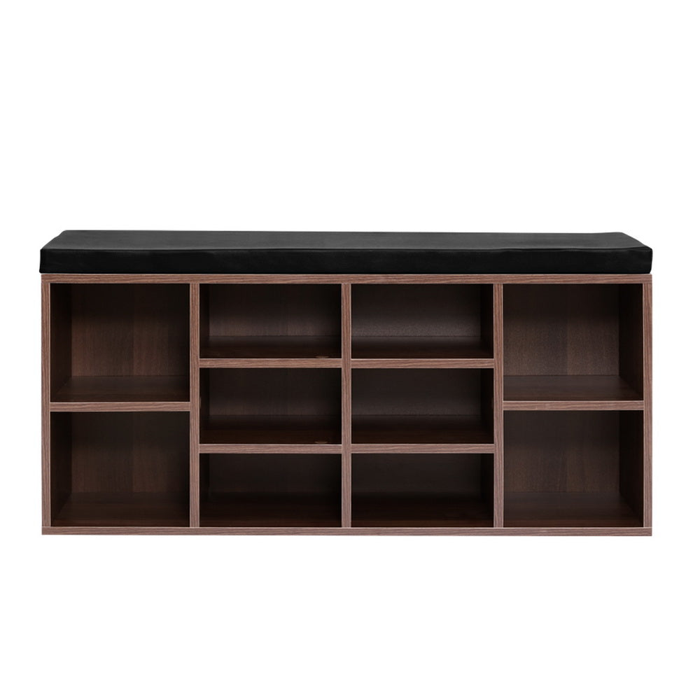 Artiss Shoe Rack Cabinet Bench 10 Cubes - Walnut - Cosy Abode