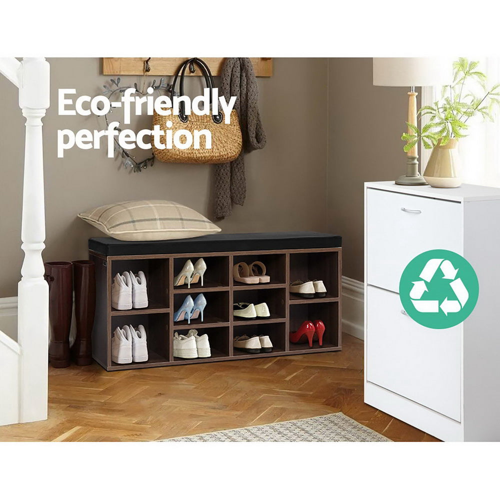 Artiss Shoe Rack Cabinet Bench 10 Cubes - Walnut - Cosy Abode