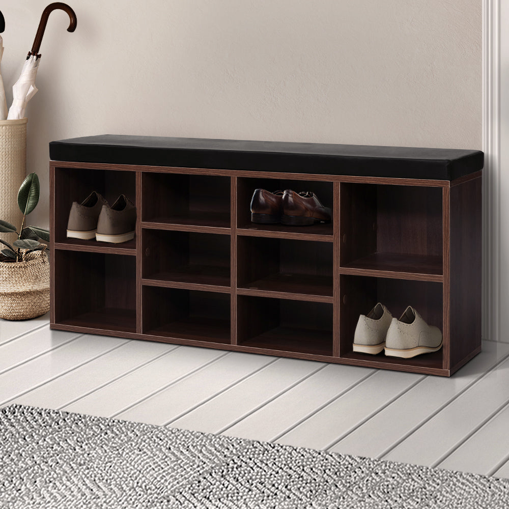 Artiss Shoe Rack Cabinet Bench 10 Cubes - Walnut - Cosy Abode
