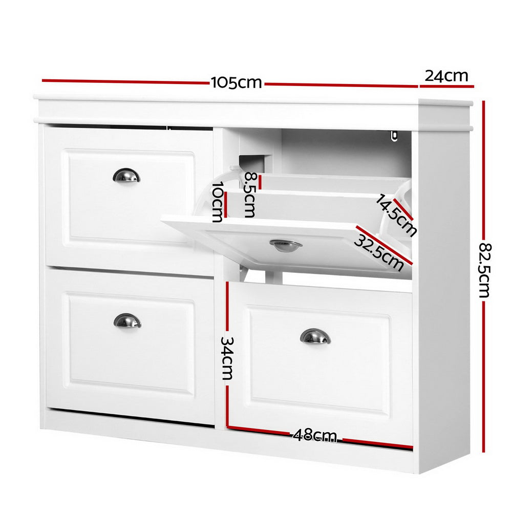 Artiss Shoe Rack Cabinet 24 Pairs 4-tier White Paul - Cosy Abode
