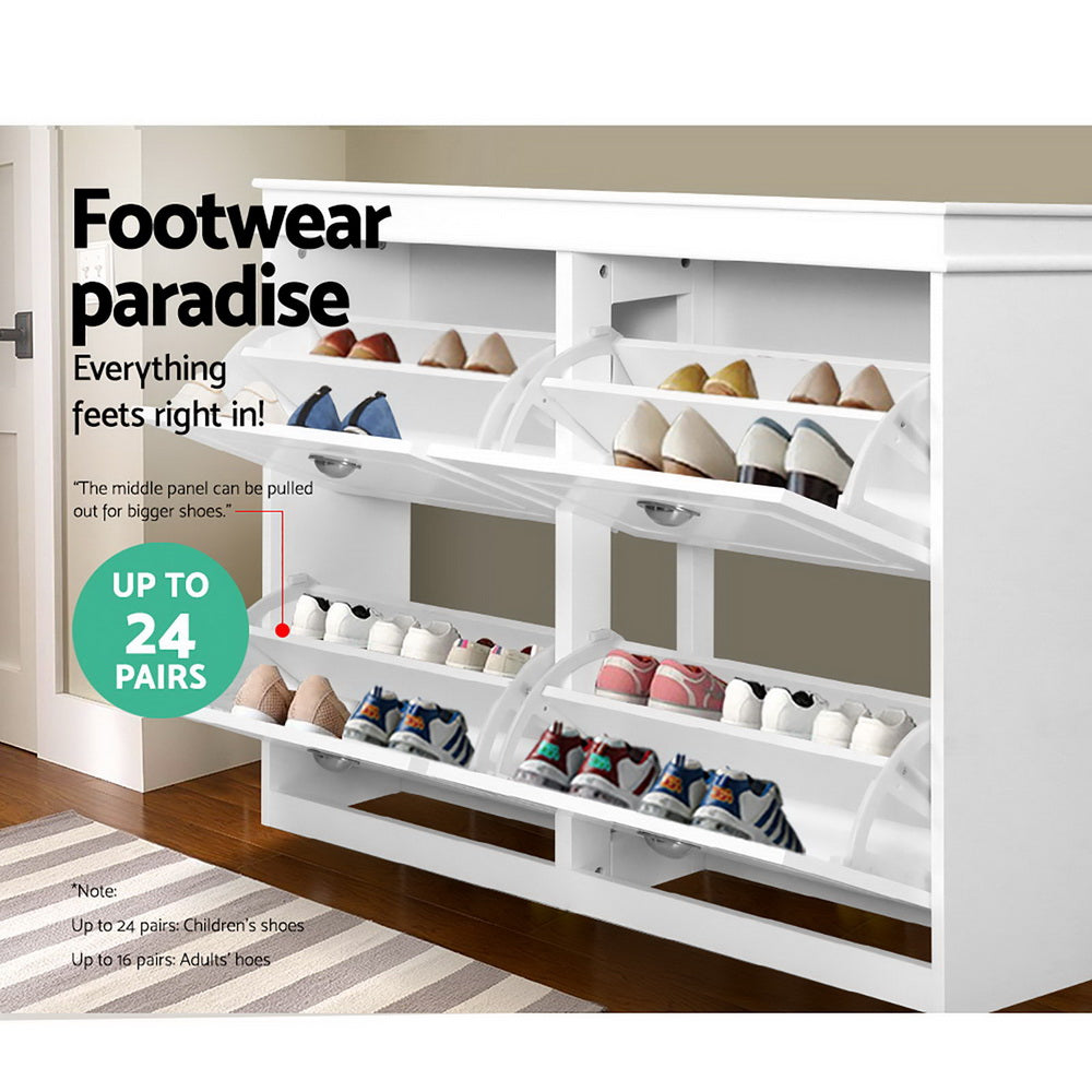 Artiss Shoe Rack Cabinet 24 Pairs 4-tier White Paul - Cosy Abode
