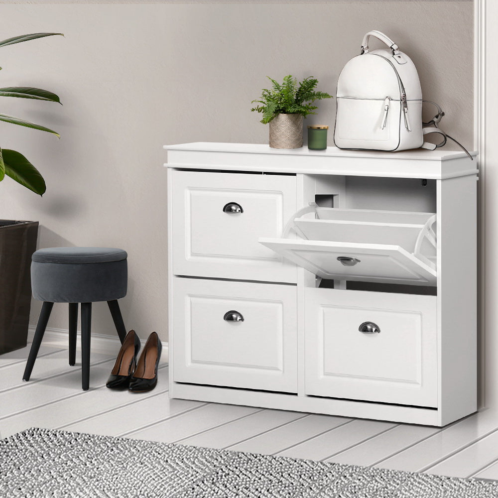 Artiss Shoe Rack Cabinet 24 Pairs 4-tier White Paul - Cosy Abode