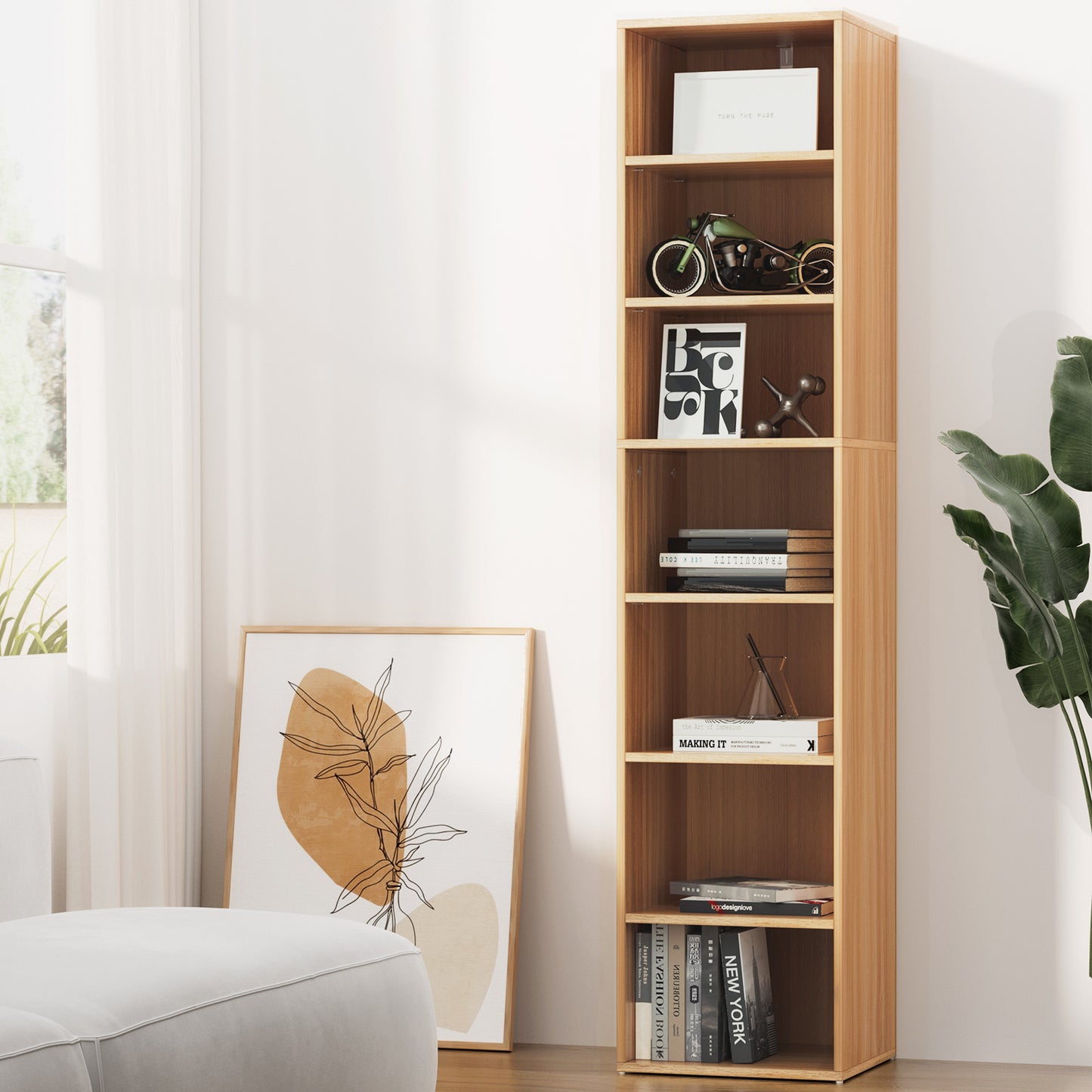 Artiss Bookshelf 7 Tiers MILO Pine - Cosy Abode