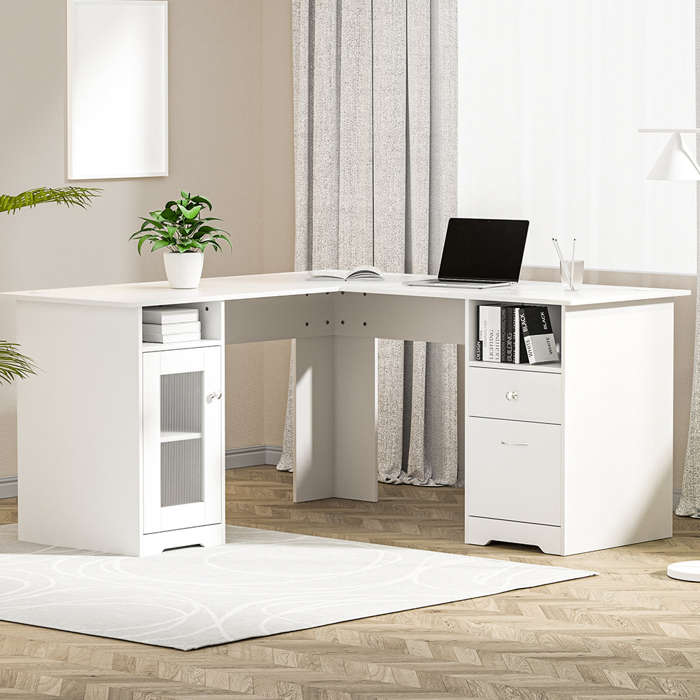 Artiss Corner Computer Desk Office Study Desks Table L-Shape Drawers Tables - Cosy Abode
