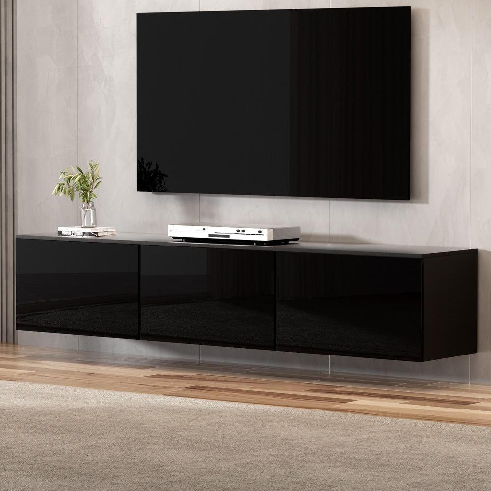 Artiss Floating Entertainment Unit TV Cabinet High Glossy Black 3 Cabinets 200CM - Cosy Abode