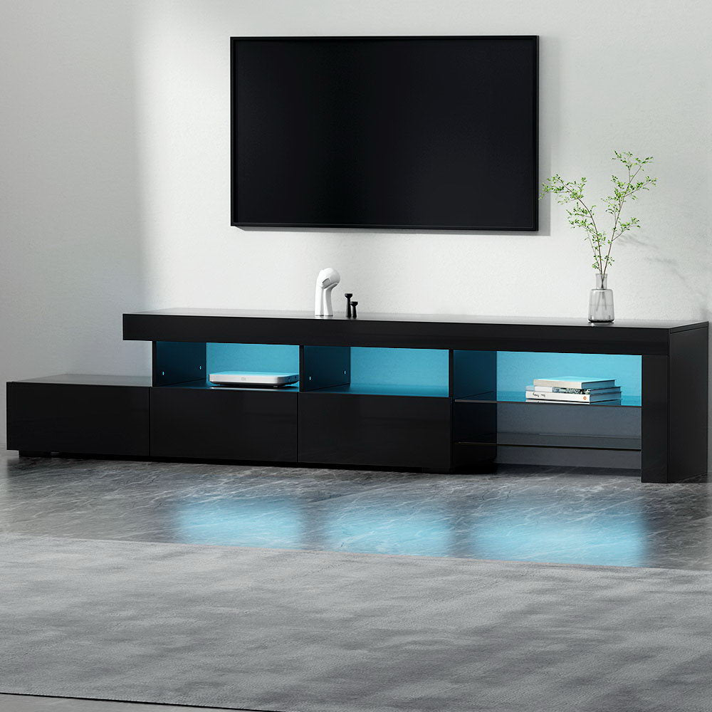 Artiss Entertainment Unit TV Cabinet LED 215cm Black Caya - Cosy Abode