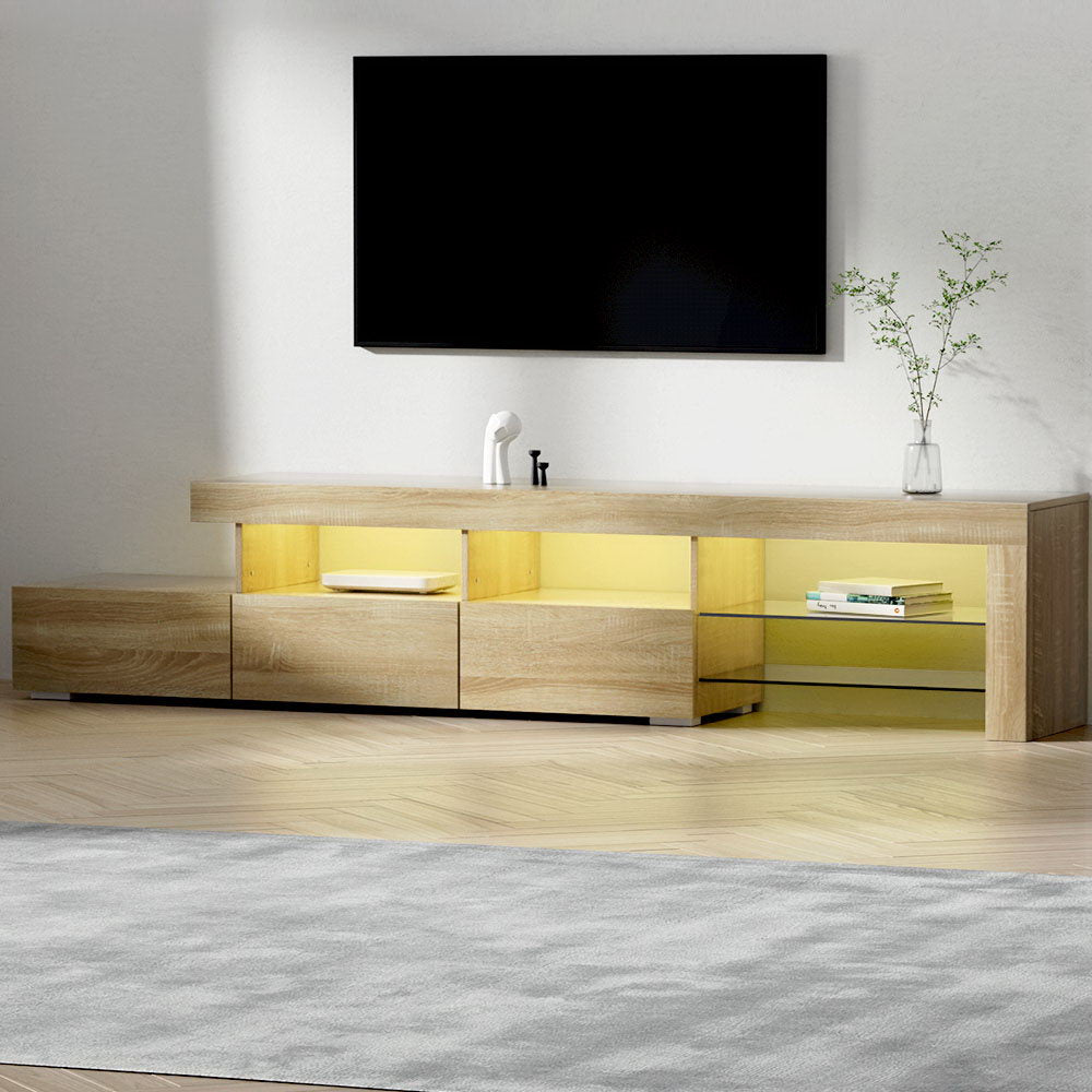 Artiss Entertainment Unit TV Cabinet LED 215cm Pine Caya - Cosy Abode