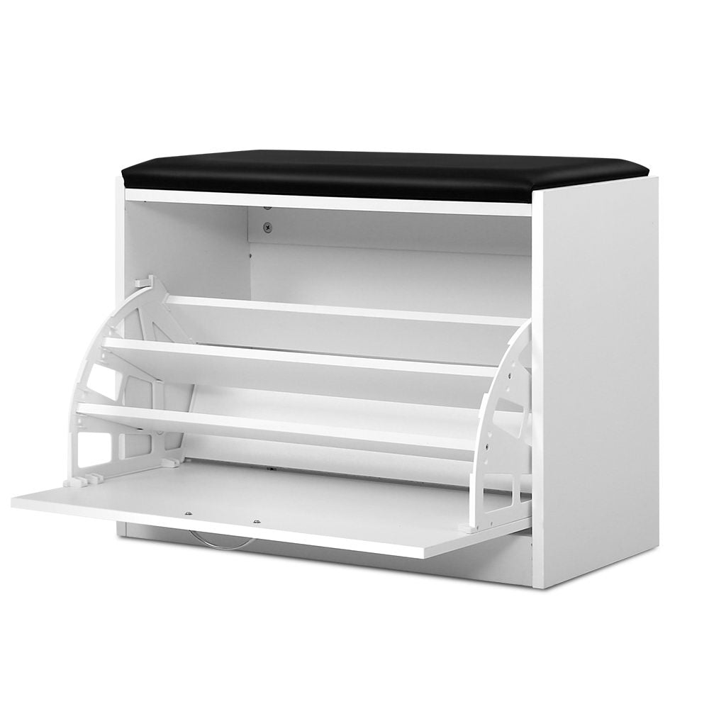 Artiss Shoe Cabinet Bench Shoes Storage Rack Organiser Drawer White 15 Pairs - Cosy Abode