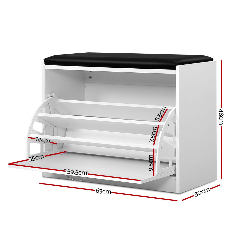 Artiss Shoe Cabinet Bench Shoes Storage Rack Organiser Drawer White 15 Pairs - Cosy Abode