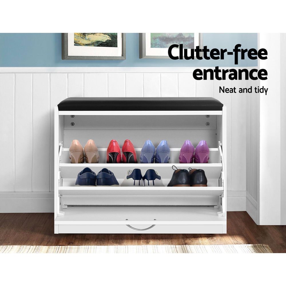 Artiss Shoe Cabinet Bench Shoes Storage Rack Organiser Drawer White 15 Pairs - Cosy Abode