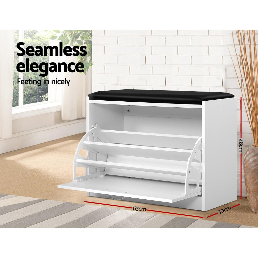 Artiss Shoe Cabinet Bench Shoes Storage Rack Organiser Drawer White 15 Pairs - Cosy Abode