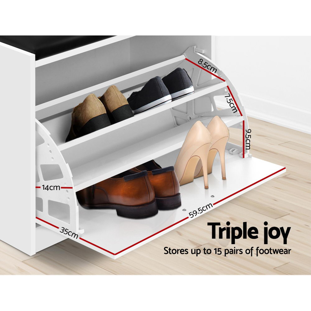 Artiss Shoe Cabinet Bench Shoes Storage Rack Organiser Drawer White 15 Pairs - Cosy Abode