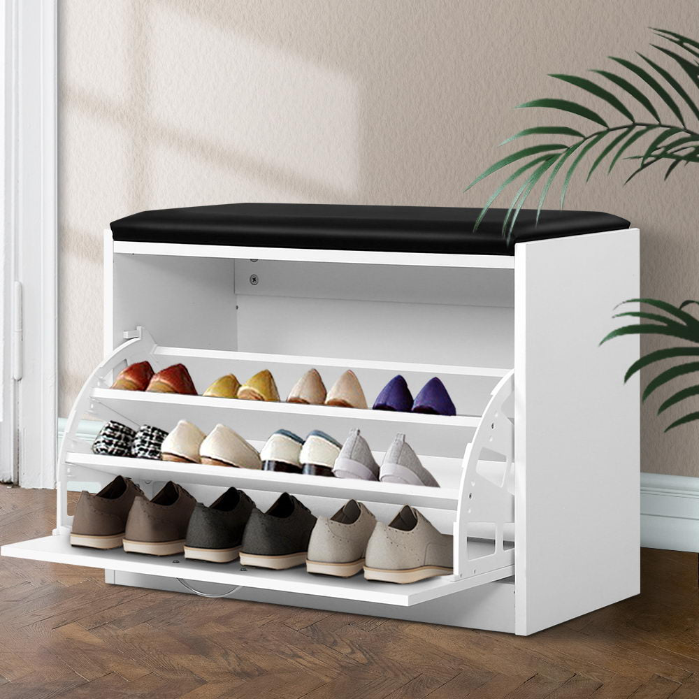 Artiss Shoe Cabinet Bench Shoes Storage Rack Organiser Drawer White 15 Pairs - Cosy Abode