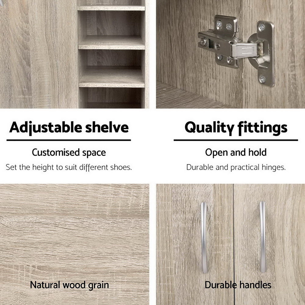 Artiss Shoe Rack Cabinet 21 Pairs Adjustable Shelves Pine Clair - Cosy Abode