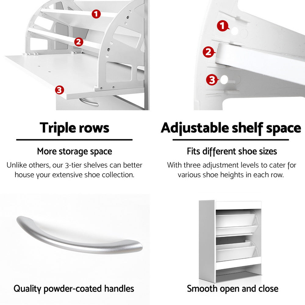 Artiss Shoe Rack Cabinet 24 Pairs Adjustable Shelves White Iris - Cosy Abode