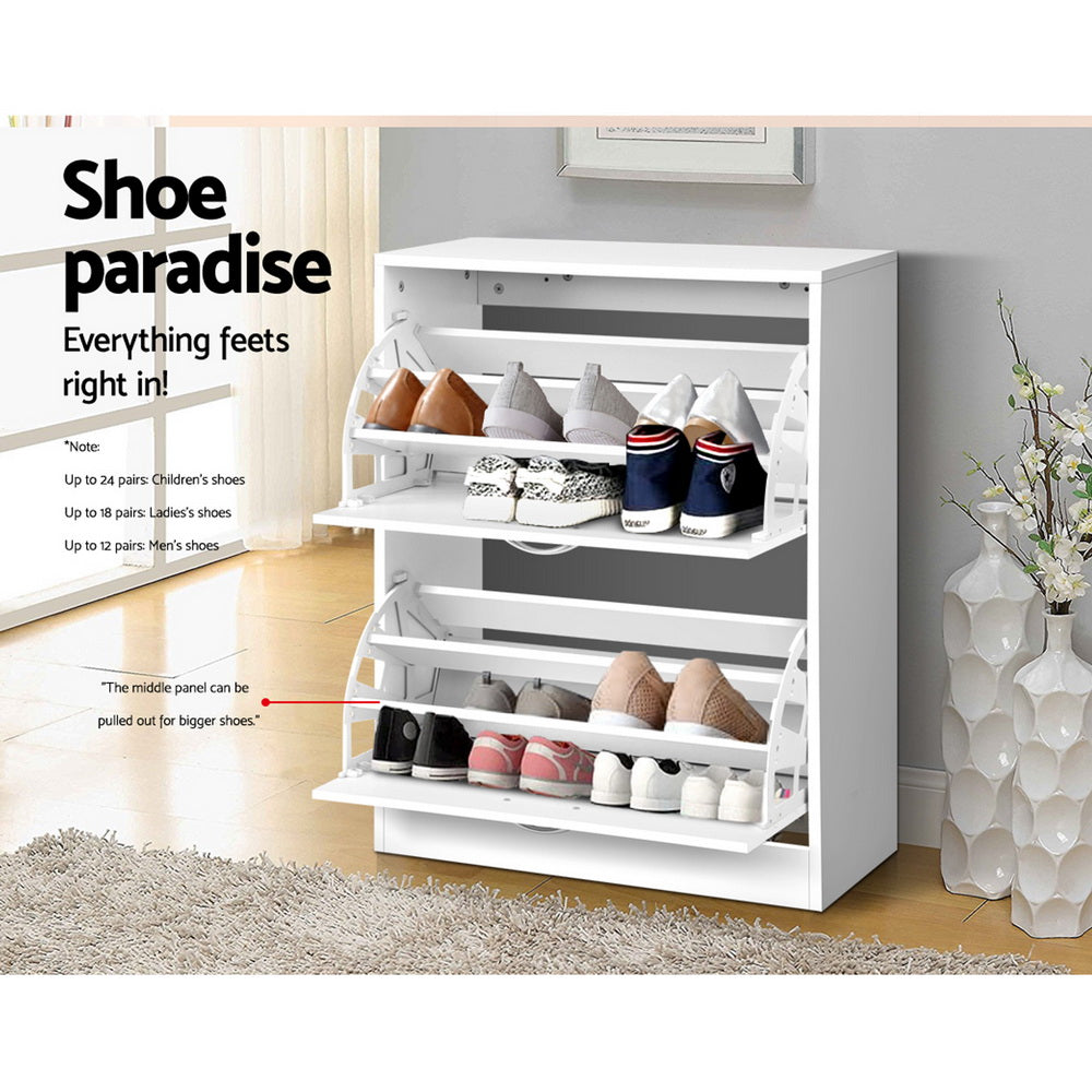 Artiss Shoe Rack Cabinet 24 Pairs Adjustable Shelves White Iris - Cosy Abode