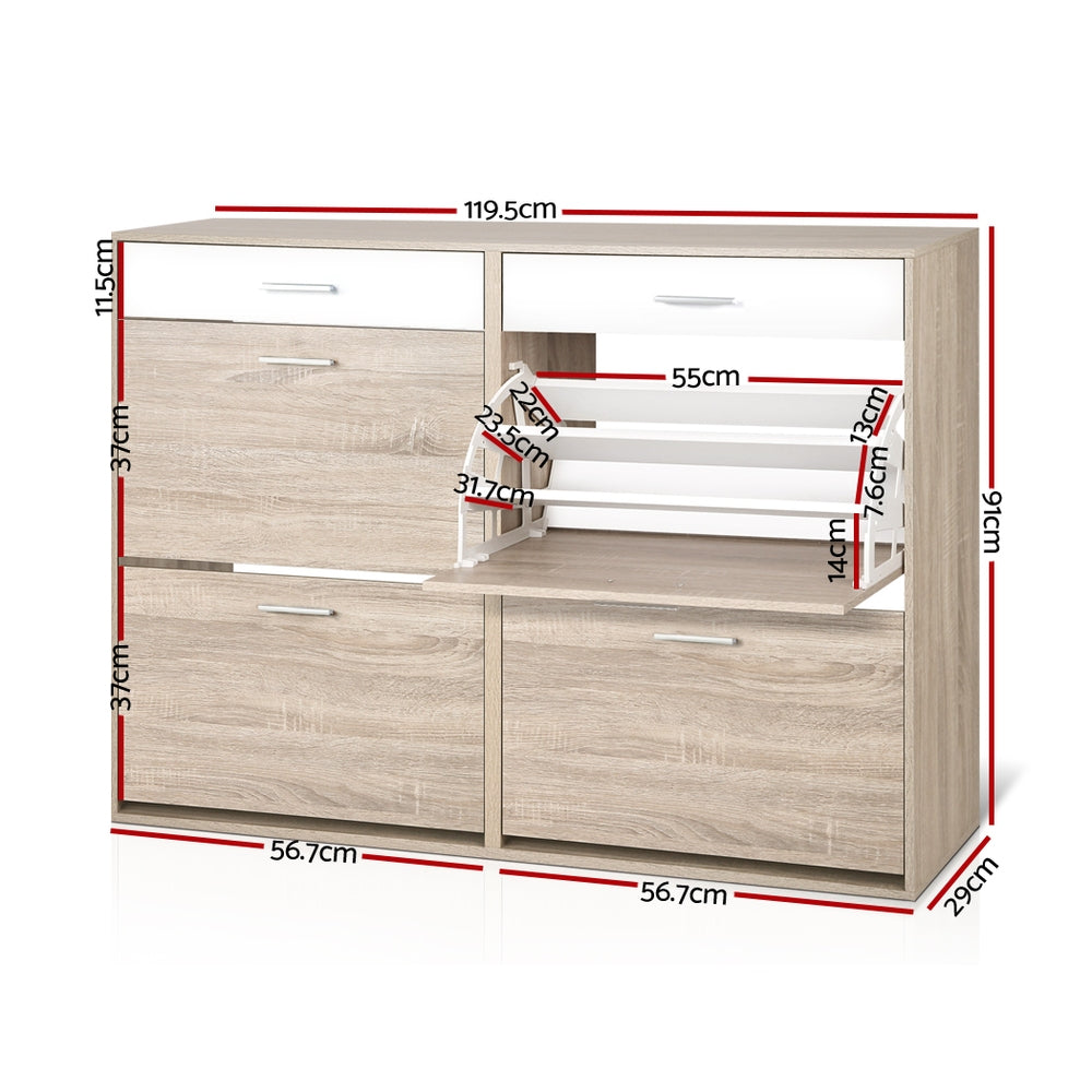 Artiss Shoe Rack Cabinet 36 Pairs Adjustable Shelves Pine Sara - Cosy Abode