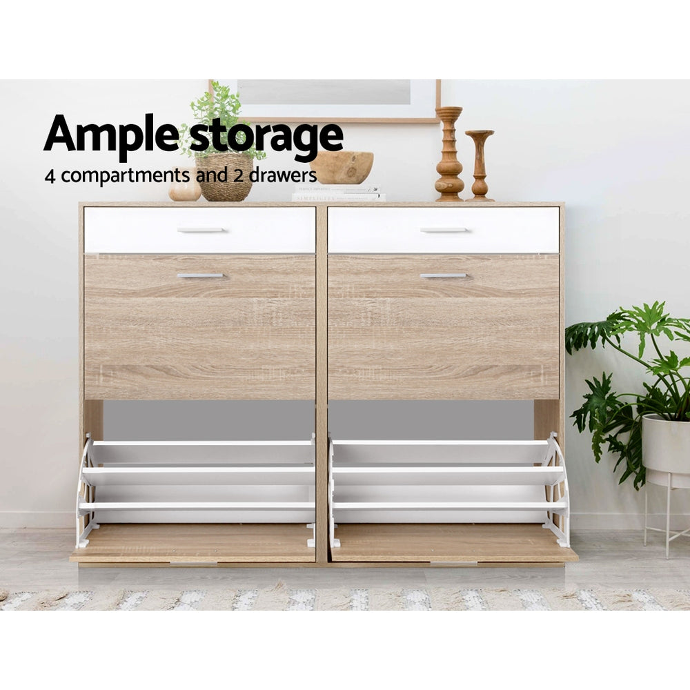 Artiss Shoe Rack Cabinet 36 Pairs Adjustable Shelves Pine Sara - Cosy Abode