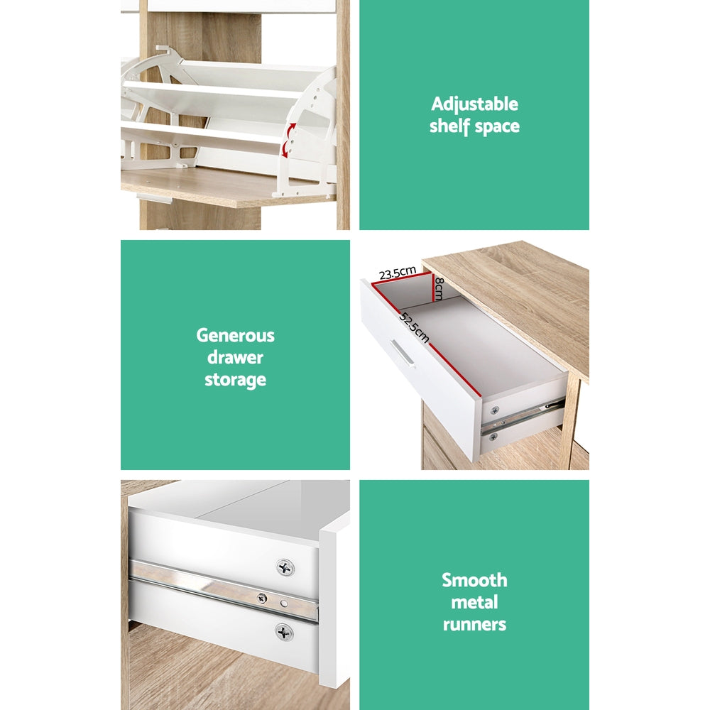 Artiss Shoe Rack Cabinet 36 Pairs Adjustable Shelves Pine Sara - Cosy Abode