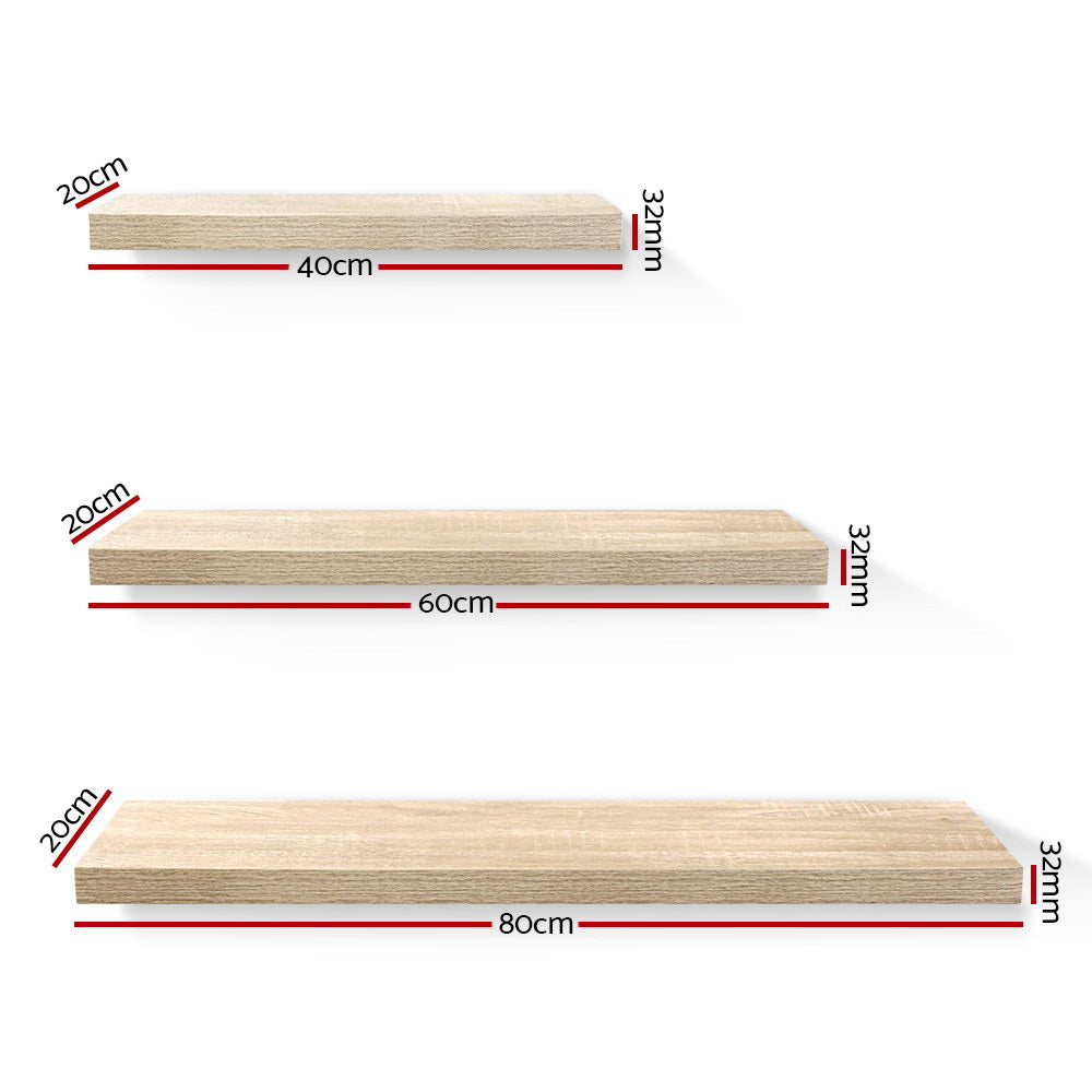 Artiss Floating Wall Shelf Set of 3 Oak - Cosy Abode