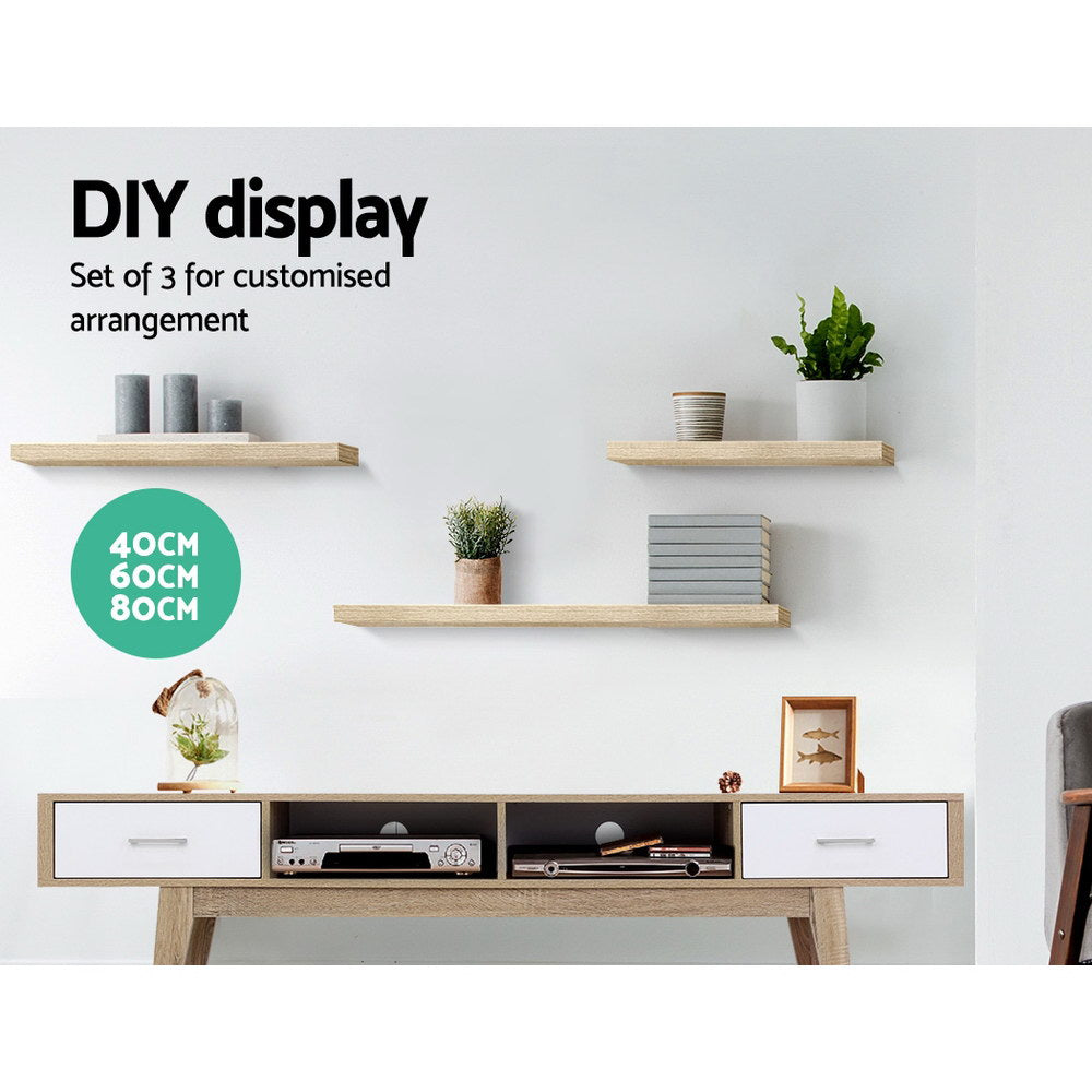 Artiss Floating Wall Shelf Set of 3 Oak - Cosy Abode