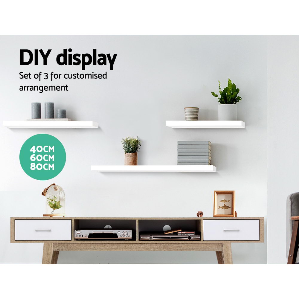 Artiss Floating Wall Shelf Set of 3 White - Cosy Abode