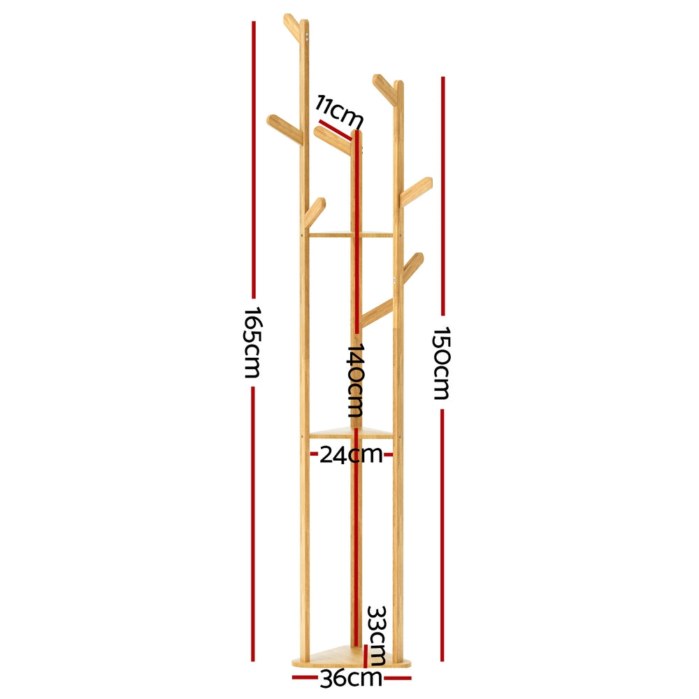 Artiss Clothes Rack Coat Stand 9 Hooks Tree Shelf Bamboo - Cosy Abode