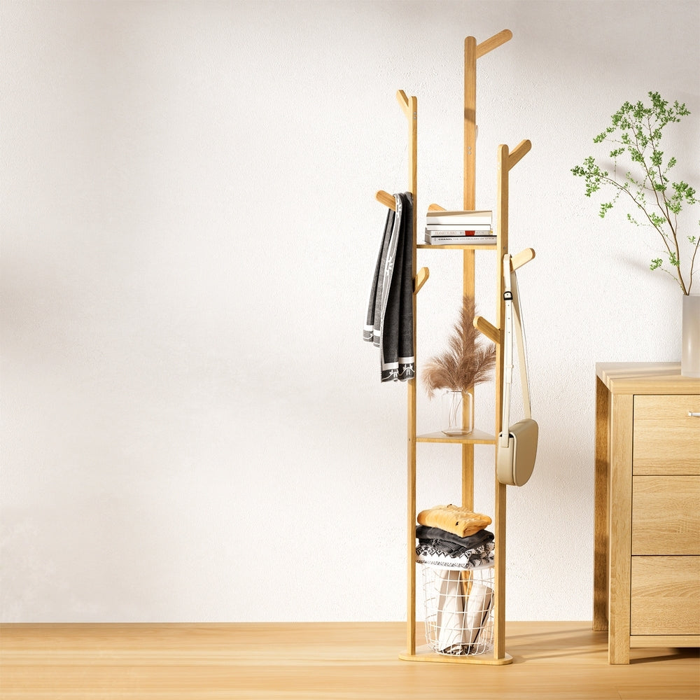 Artiss Clothes Rack Coat Stand 9 Hooks Tree Shelf Bamboo - Cosy Abode