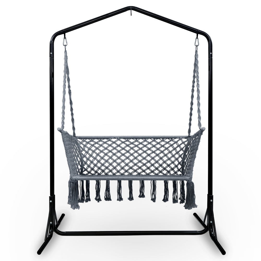 Gardeon Garden Hammock Chair with Stand Macrame 2 Seater - Cream - Cosy Abode