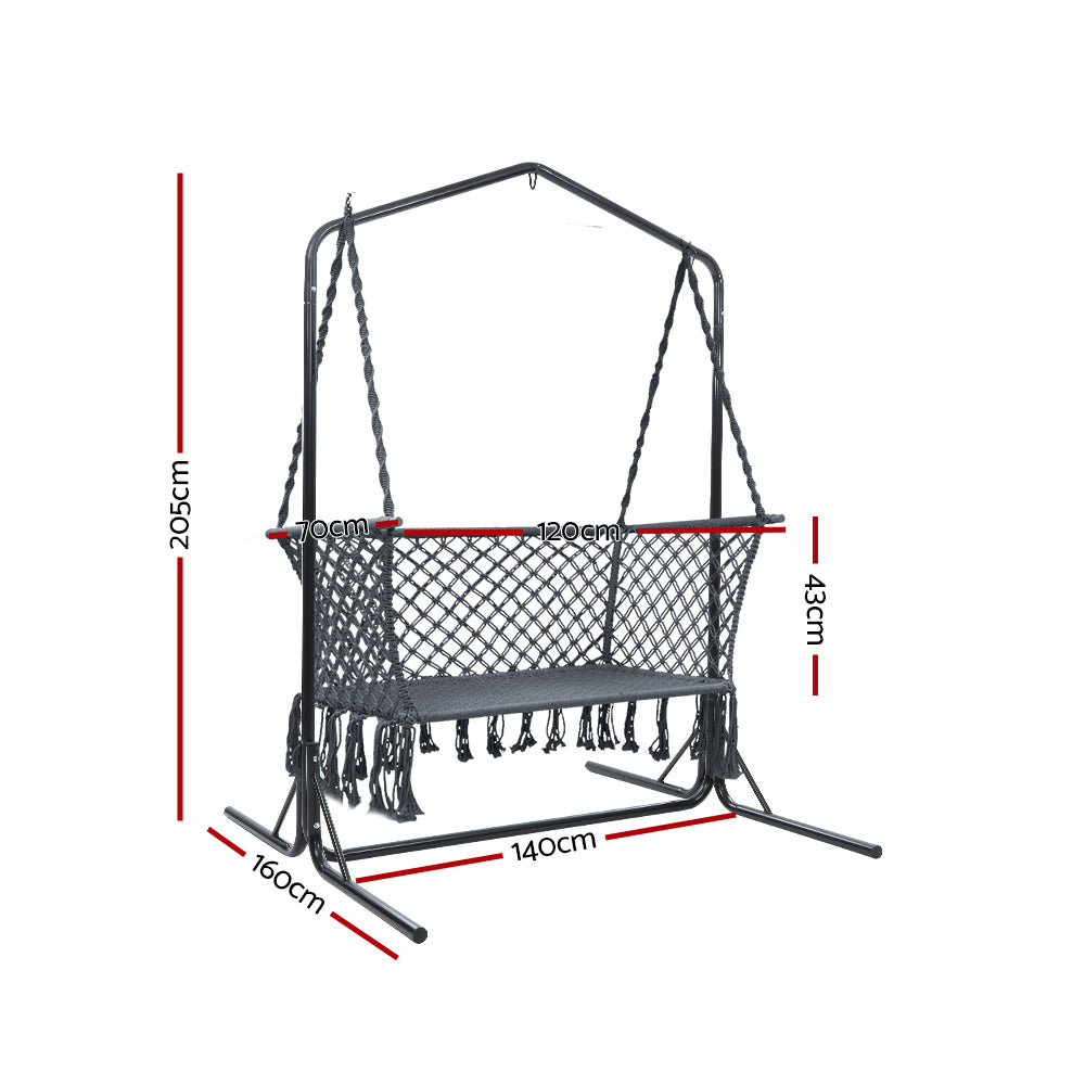 Gardeon Garden Hammock Chair with Stand Macrame 2 Seater - Cream - Cosy Abode