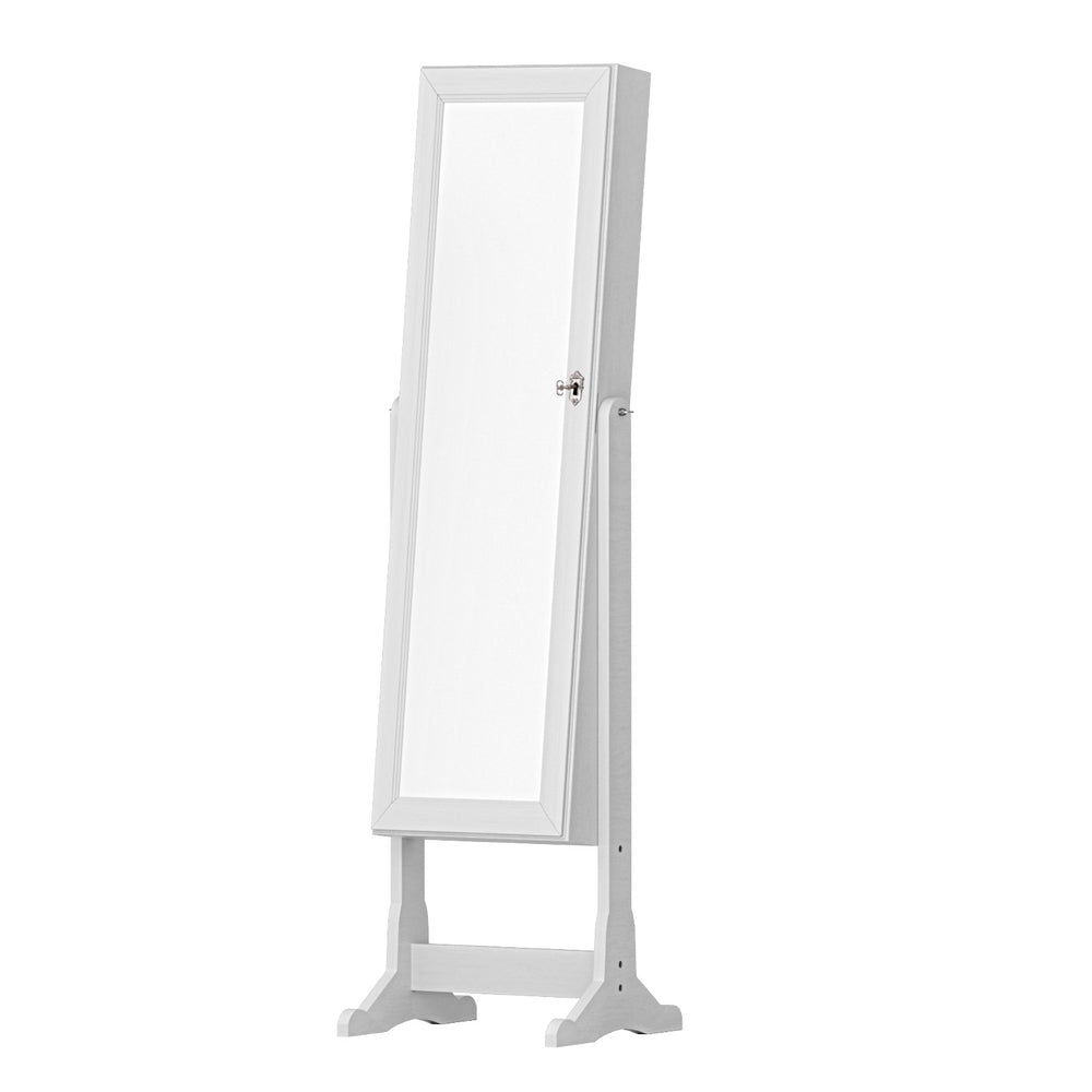 Artiss Jewellery Cabinet Mirror Free Standing with LED - White 100cm x 27cm - Cosy Abode
