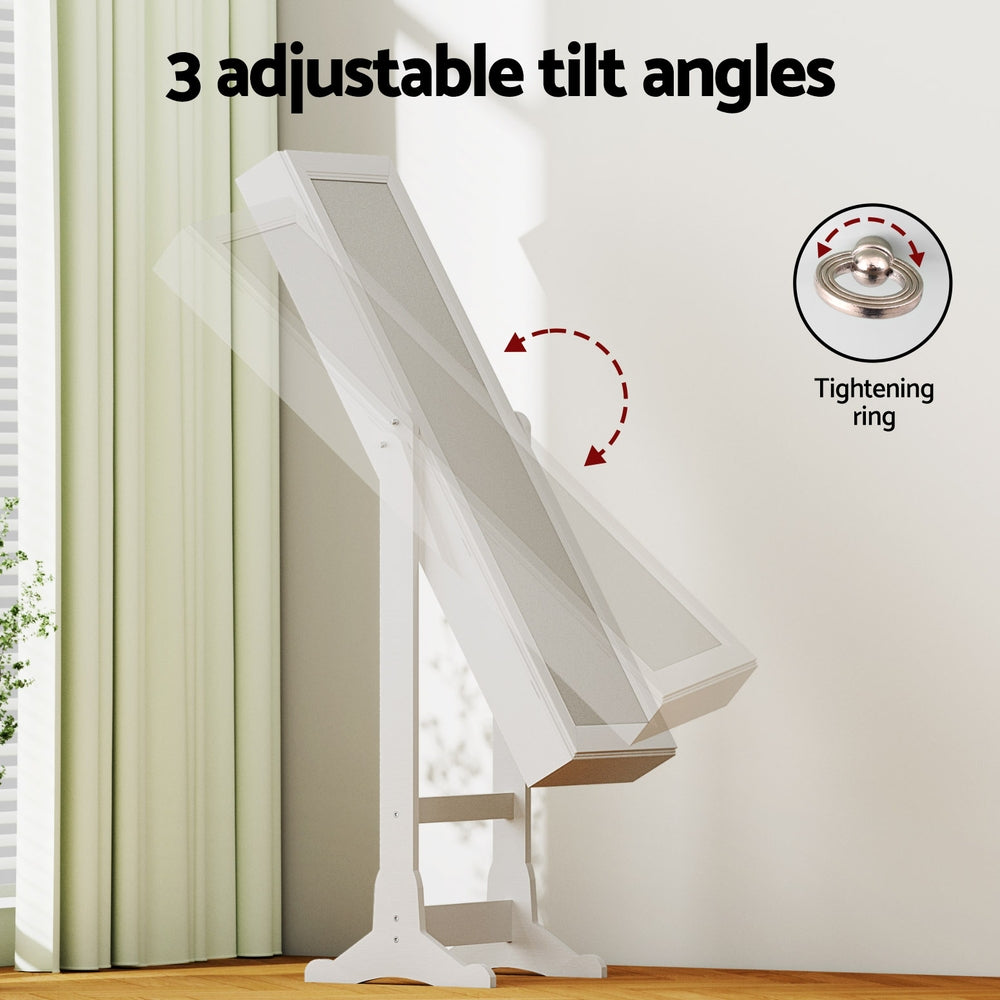 Artiss Jewellery Cabinet Mirror Free Standing with LED - White 100cm x 27cm - Cosy Abode