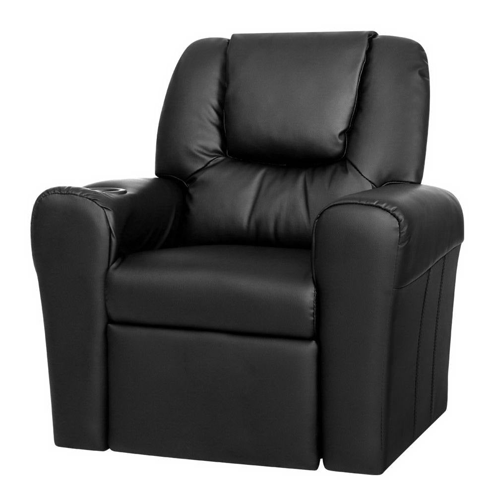 Keezi Kids Recliner Chair PU Leather Sofa Lounge Couch Children Armchair Black - Cosy Abode
