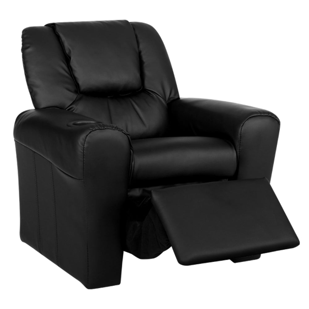 Keezi Kids Recliner Chair PU Leather Sofa Lounge Couch Children Armchair Black - Cosy Abode