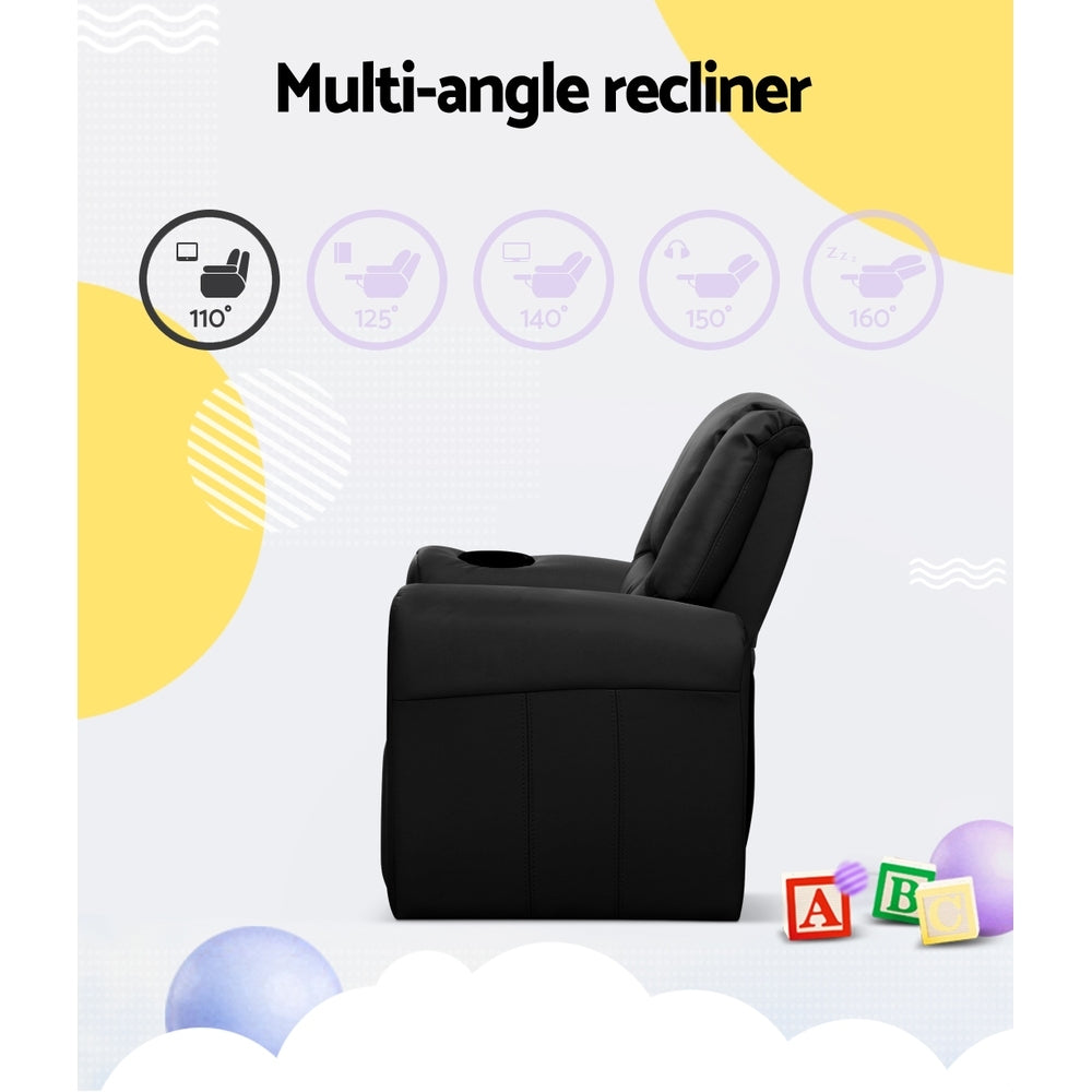 Keezi Kids Recliner Chair PU Leather Sofa Lounge Couch Children Armchair Black - Cosy Abode