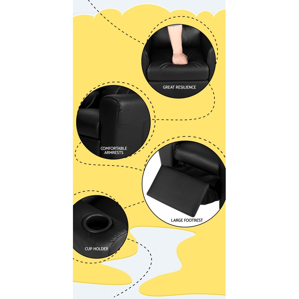 Keezi Kids Recliner Chair PU Leather Sofa Lounge Couch Children Armchair Black - Cosy Abode