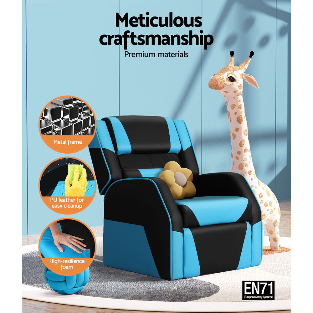 Keezi Kids Recliner Chair PU Leather Gaming Sofa Lounge Couch Children Armchair - Cosy Abode