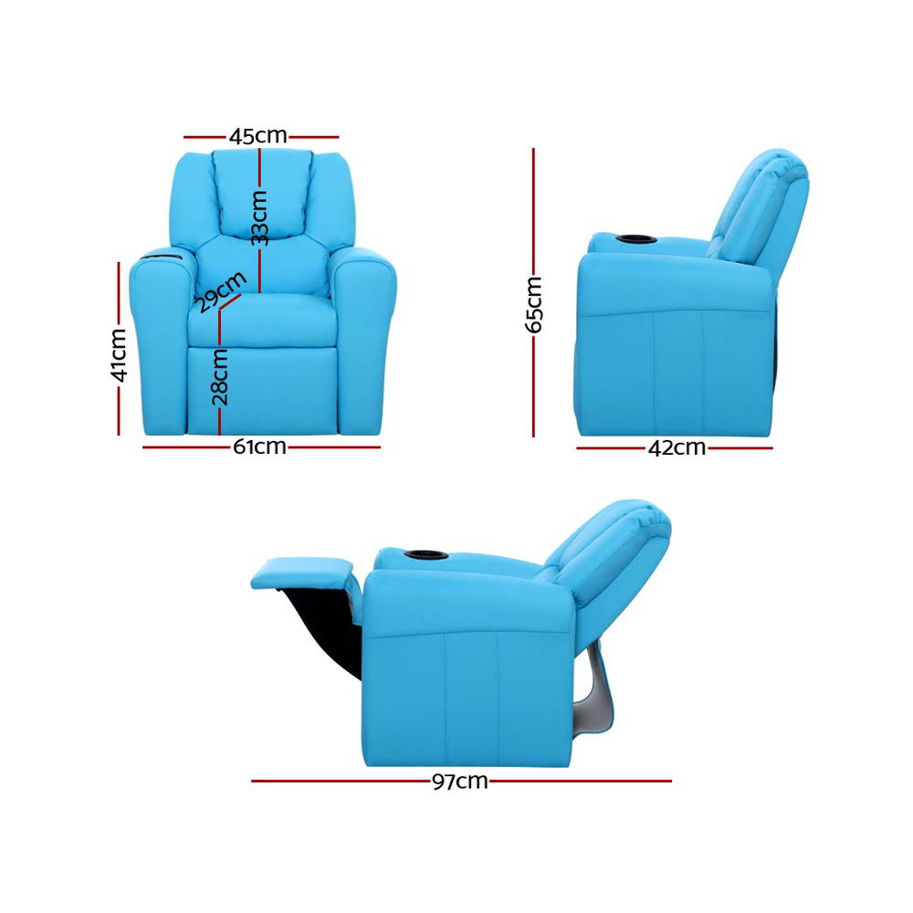 Keezi Kids Recliner Chair PU Leather Sofa Lounge Couch Children Armchair Blue - Cosy Abode