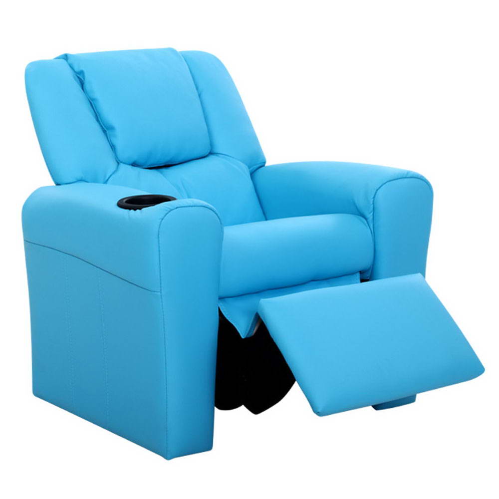 Keezi Kids Recliner Chair PU Leather Sofa Lounge Couch Children Armchair Blue - Cosy Abode